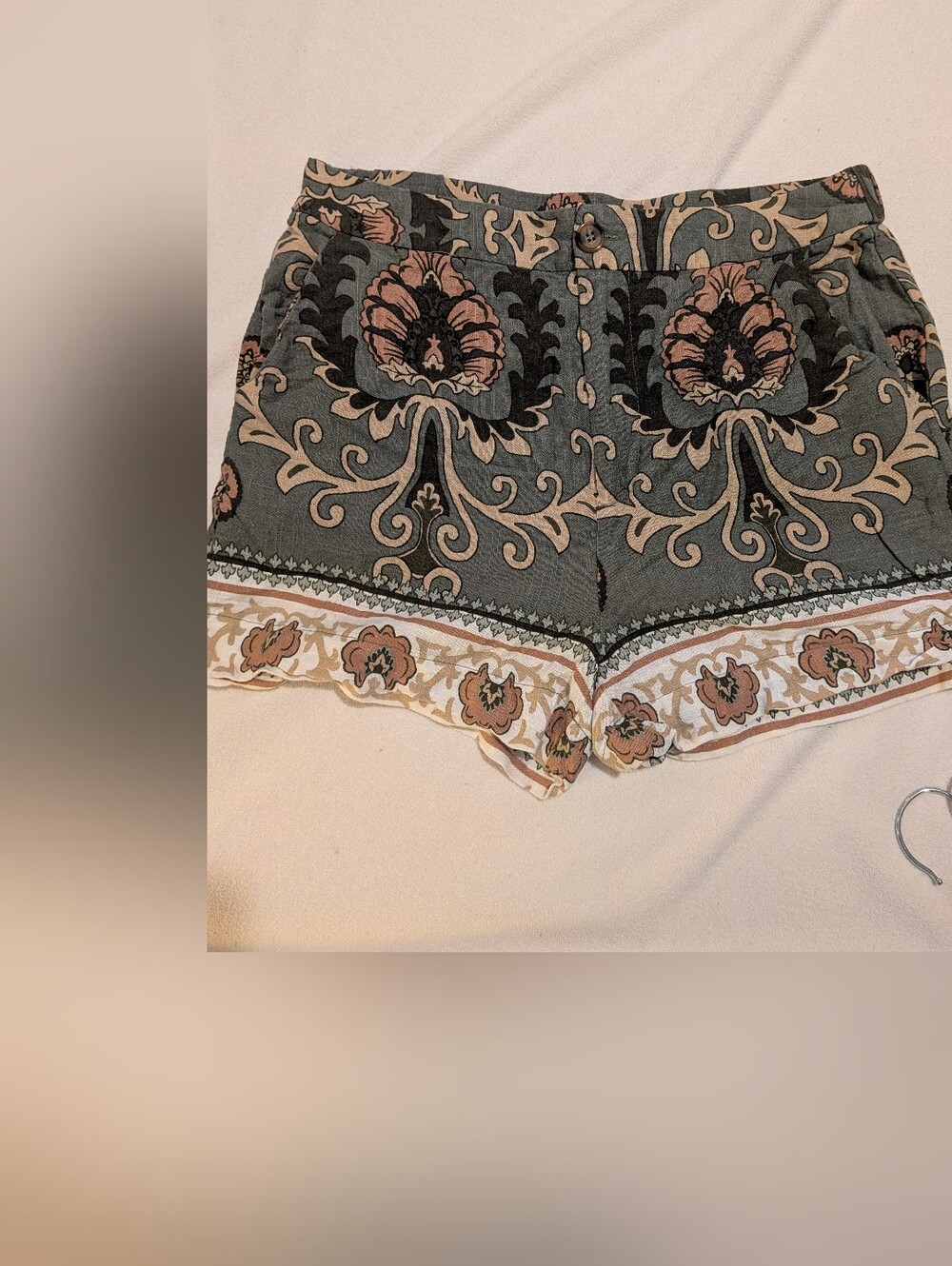 Sanctuary Green and Pink Floral Border Scallop Shorts